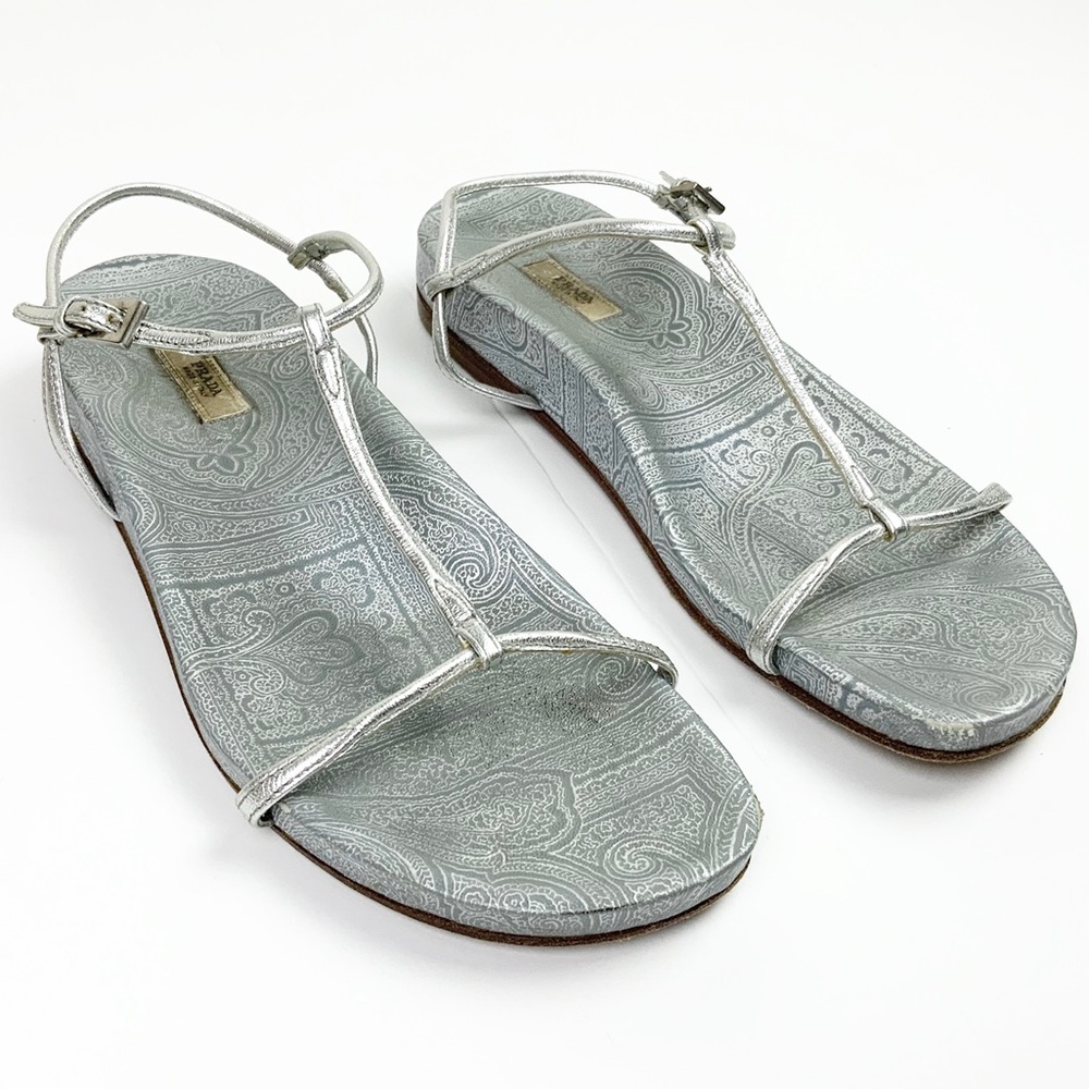 $45 TODAY ONLY! PRADA Silver Leather TStrap Sandal